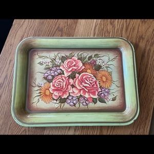 Vintage Chartreuse Green Metal Serving Tray